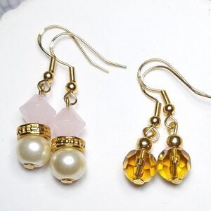Boho Earrings 097# Czech glass 2PairSet Goldplate 925 SilverHooksStamp Bohemian